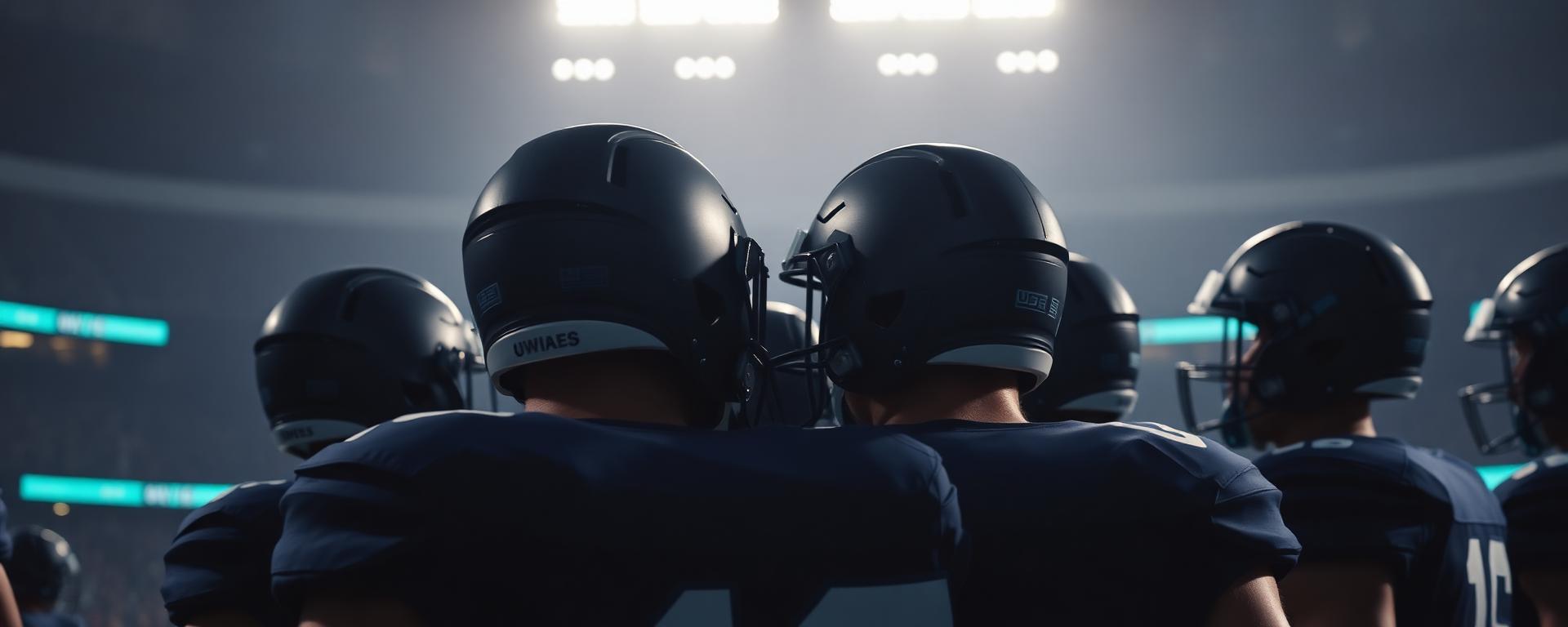 Team im Huddle — der Quarterback ruft den Spielzug